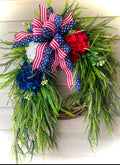 32" Americana Hydrangea Wreath- Saw Grass - Red White and Blue