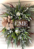30" White Geranium and Mixed Greenery Wreath - Home Sign - New