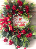 32" Hello Summer - Watermelon Red Geranium Wreath -New